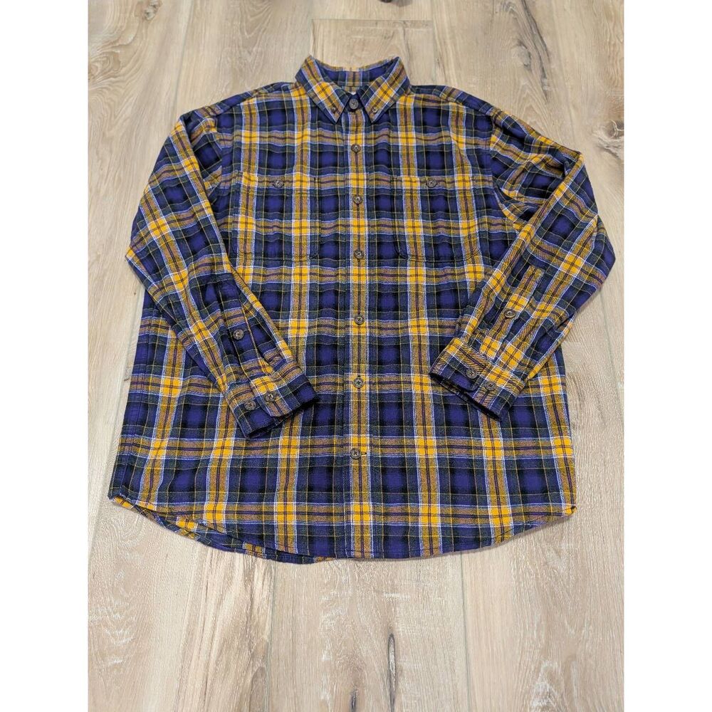 Duluth Trading Relaxed Fit Plaid Flannel Men’s M Purple Gold Vikings Colors